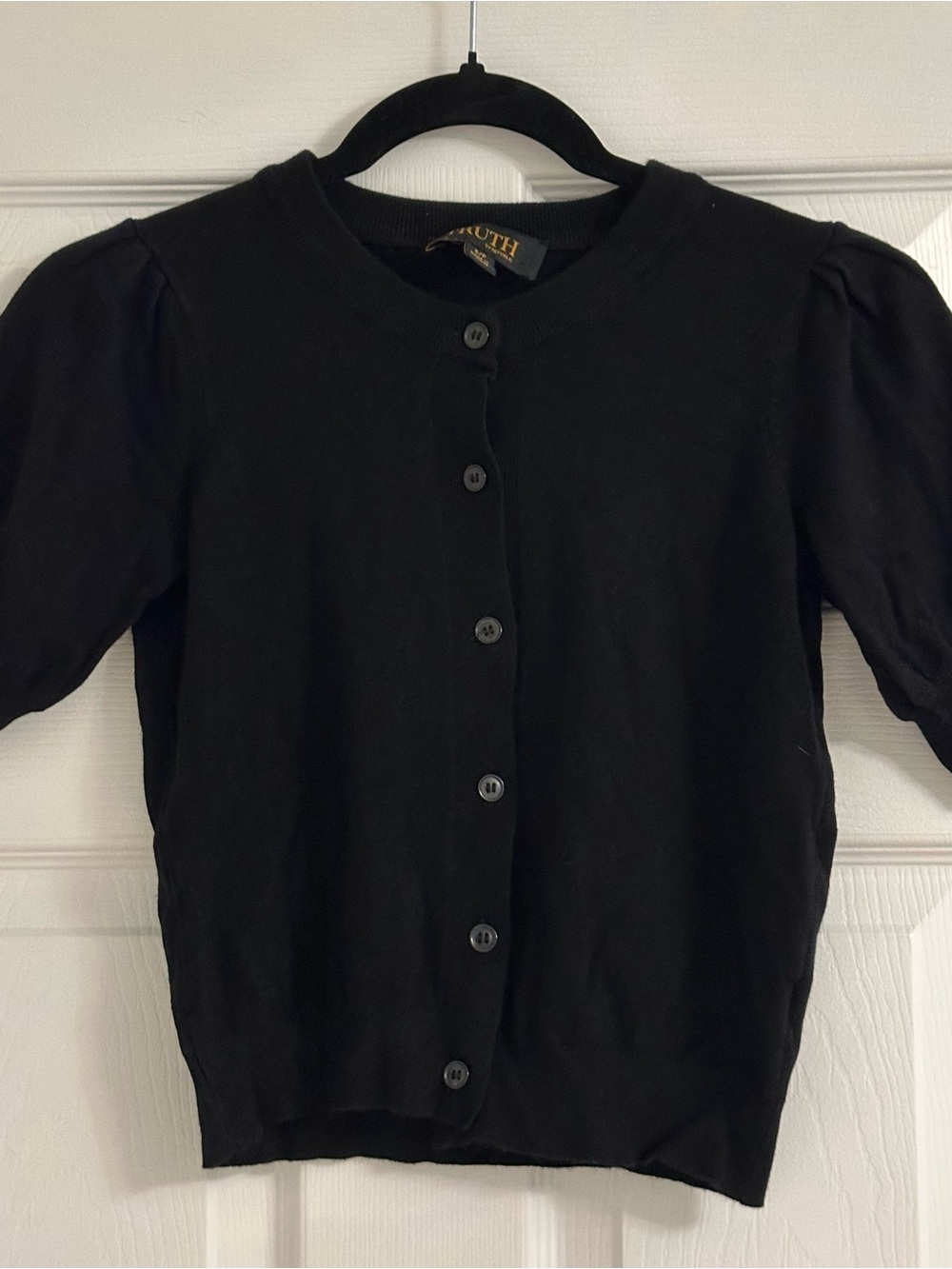 Truth By Republic Black Short Puff Sleeve Button Up Cardigan Sweater